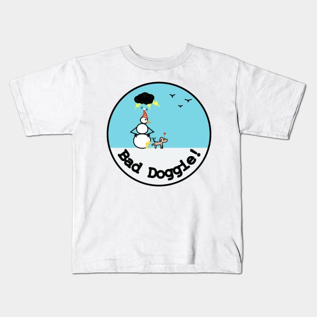 Frosty the Snowman and Bad Doggie Kids T-Shirt by Musings Home Decor